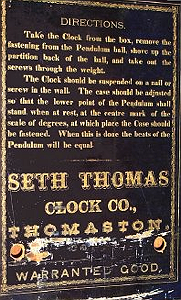 Seth Thomas c. 1870 paper label 2