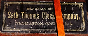 Seth Thomas c. 1921 paper label