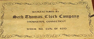 Seth Thomas c. 1975 paper label repro